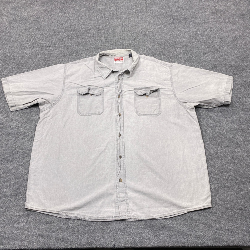 Wrangler Shirt Mens 2XL Grey Chambray Short Sleeve Button Down Chest Pockets